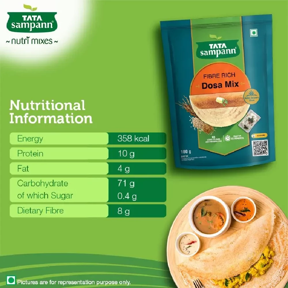 Tata Sampann Fibre Rich Dosa Mix - Instant Ready To Cook, 180 g-7.webp
